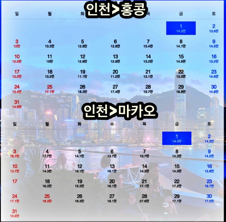 홍콩&#44; 마카오 12월 항공권 가격