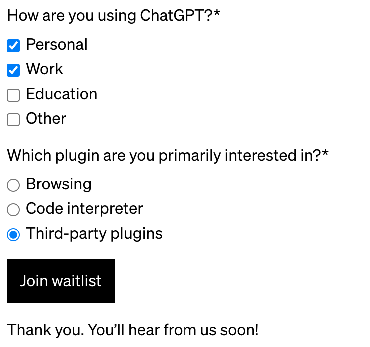 chatGPT Plugin waitlist 등록
