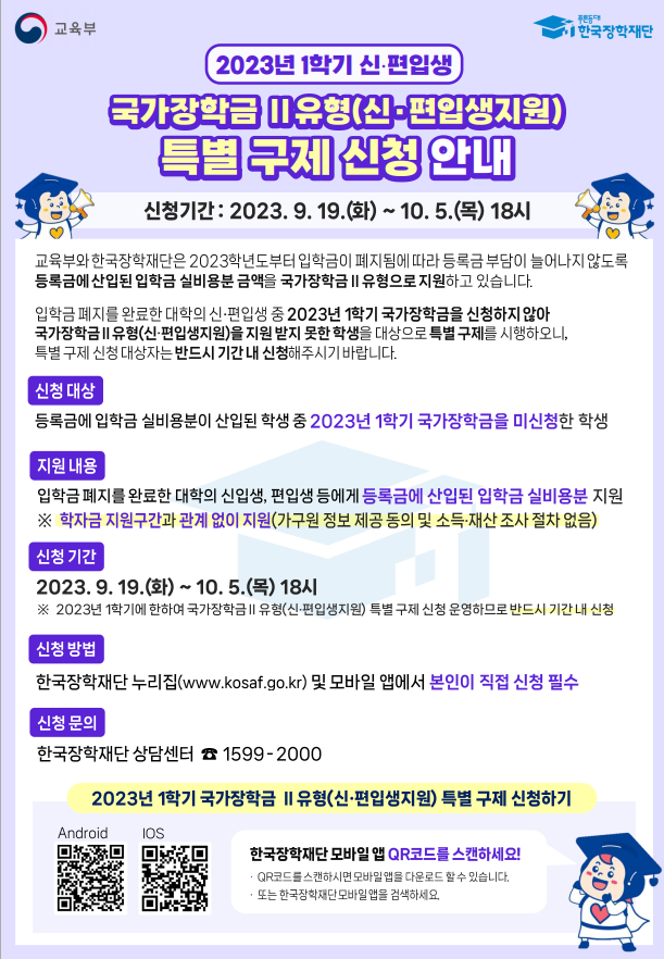 국가장학금 Ⅱ유형(신·편입생 지원)신청방법및혜택