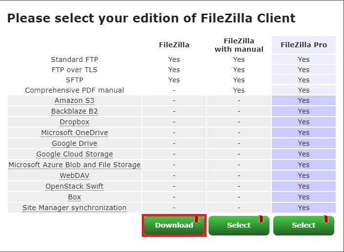 FileZilla Client select