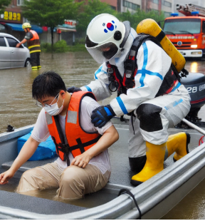 수난 구조중인 소방관