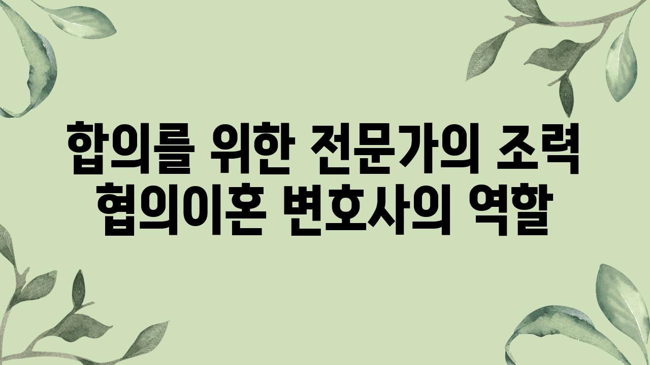 합의를 위한 전문가의 조력 협의이혼 변호사의 역할