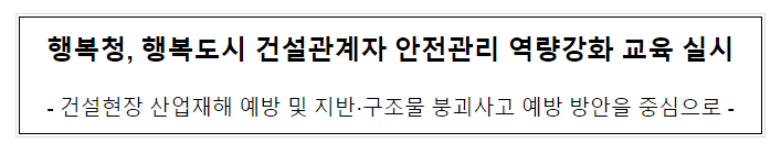  행복청, 행복도시 건설관계자 안전관리 역량강화 교육 실시