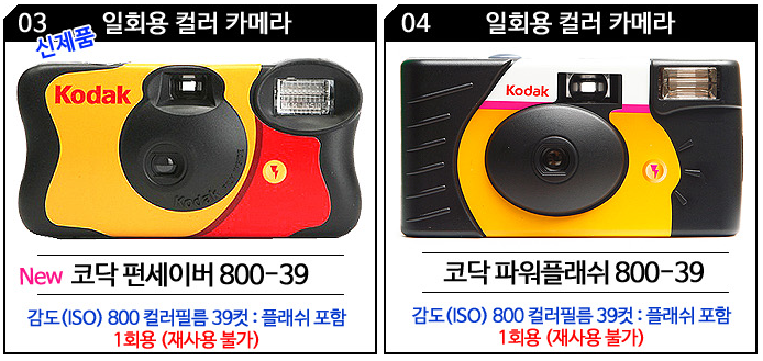 코닥 일회용 자동 필름 카메라 종류, Kodak 파워플래시 사용법 film 빼기 펀세이버 차이