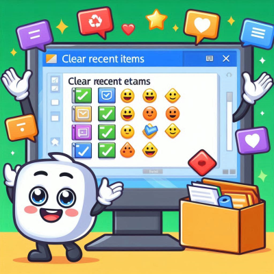 컴퓨터 화면에 다양한 이모티콘과 최근 항목을 지우는 버튼이 있는 이미지