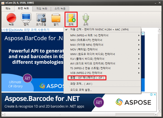 화면-녹화-코덱