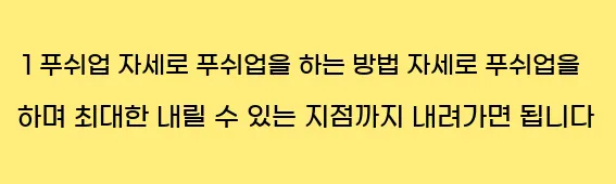  1. 푸쉬업 자세로 푸쉬업을 하는 방법 자세로 푸쉬업을 하며 최대한 내릴 수 있는 지점까지 내려가면 됩니다.
