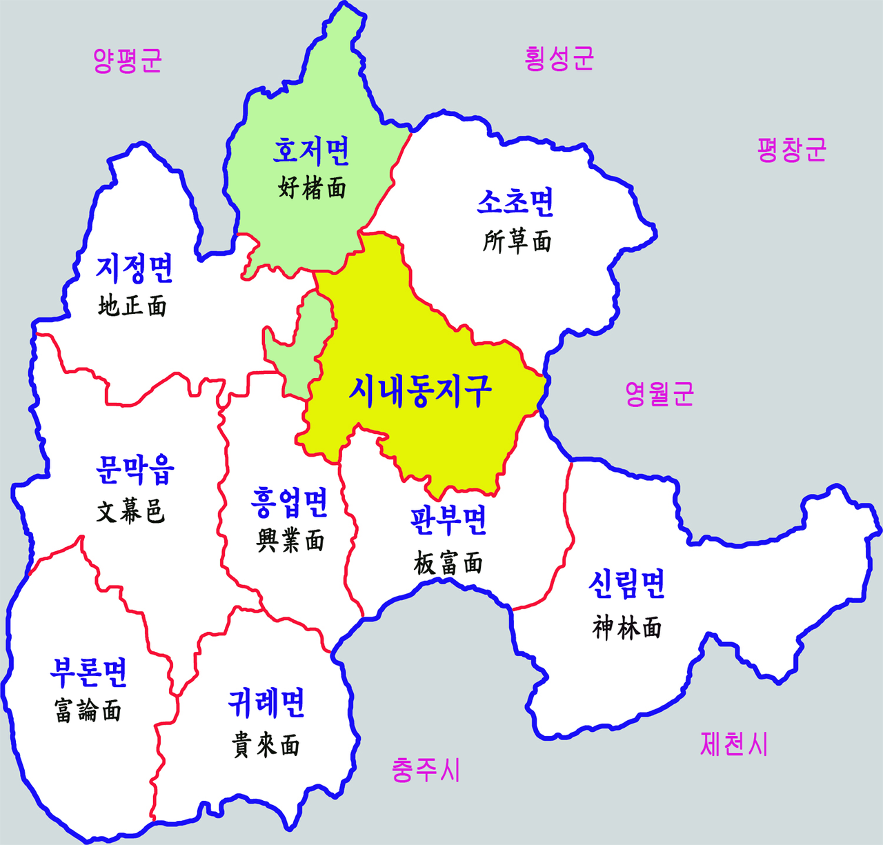 원주시 행정구역 지도