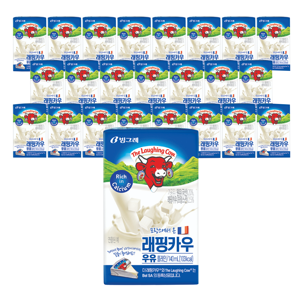  빙그레 래핑카우 우유 플레인, 140ml, 24개