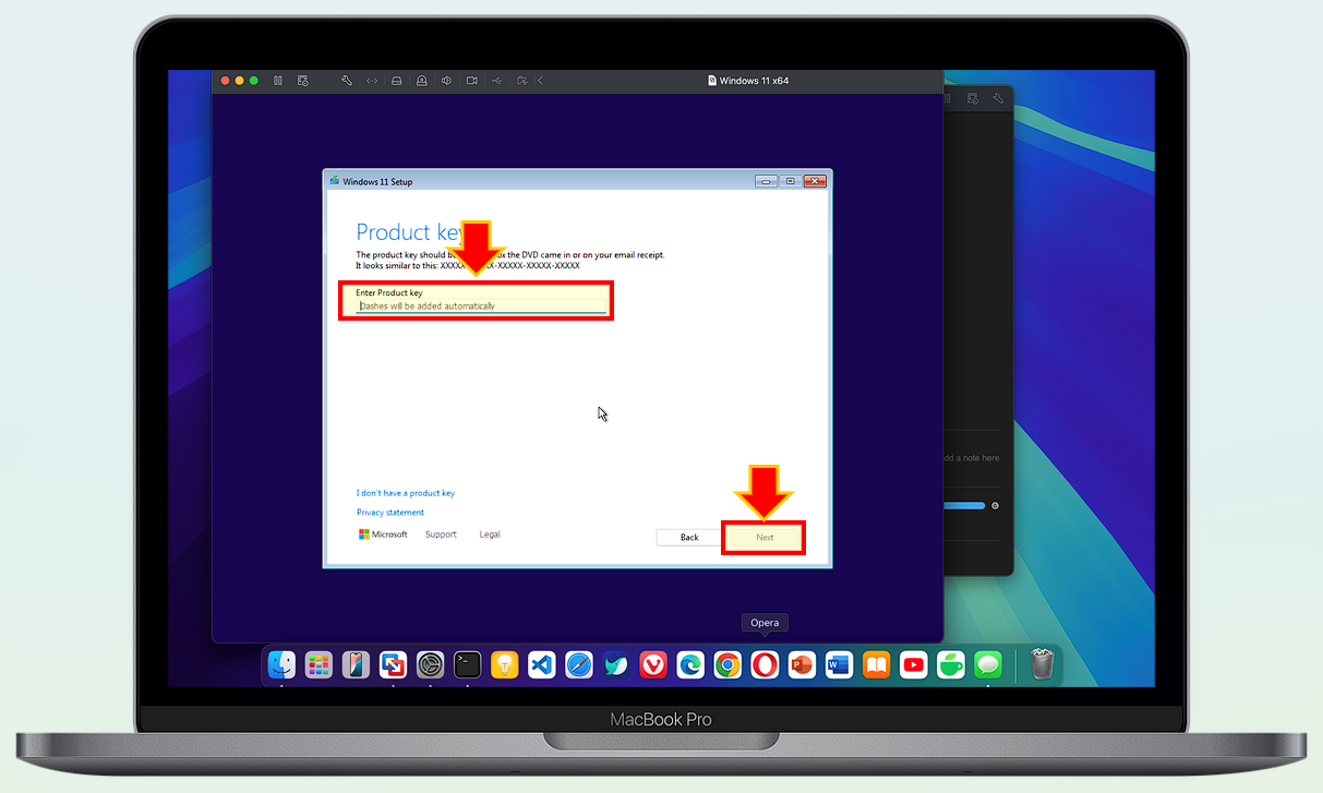 제품 키 등록 후 "Next" 버튼을 선택하세요.