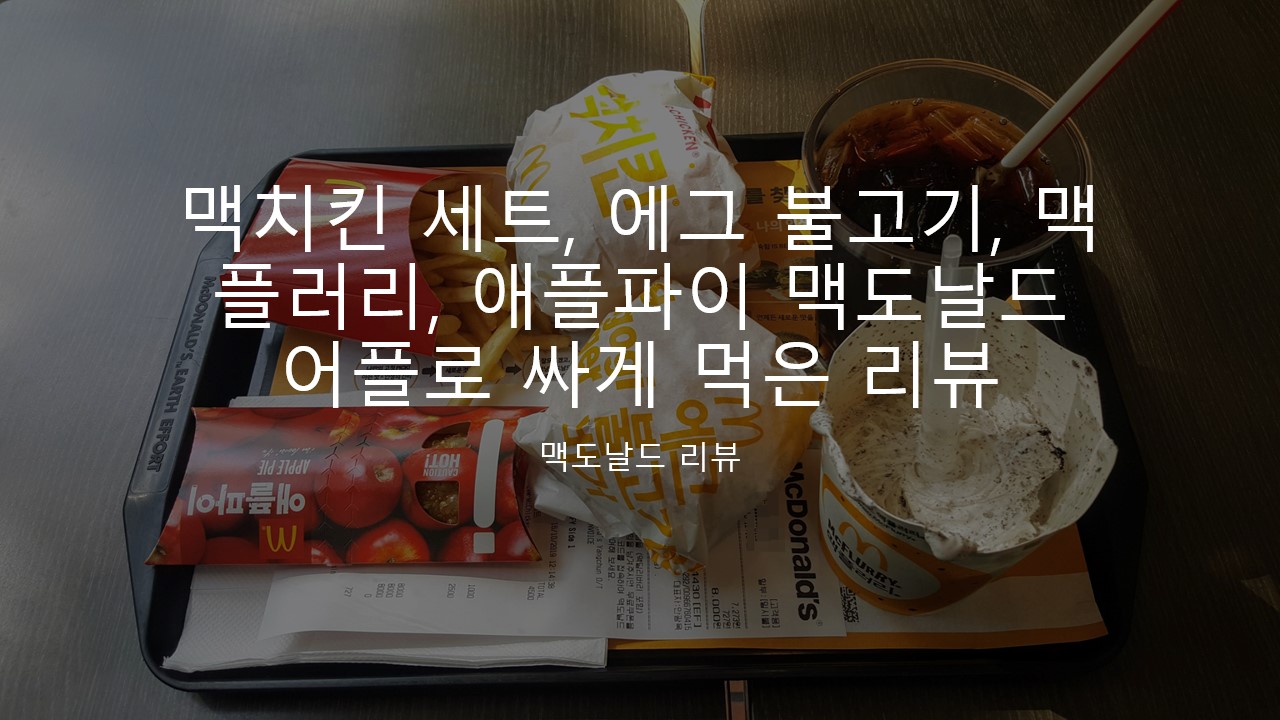  맥치킨 세트 리뷰/ 추가로 에그 불고기, 맥플러리+애플파이 맥도날드 어플 쿠폰으로 싸게 먹은 후기, 맥도널드 메뉴 (feat. 맥도날드 양천구청DT점)