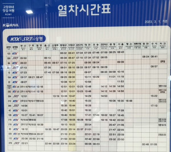 서대구역-상행선-시간표