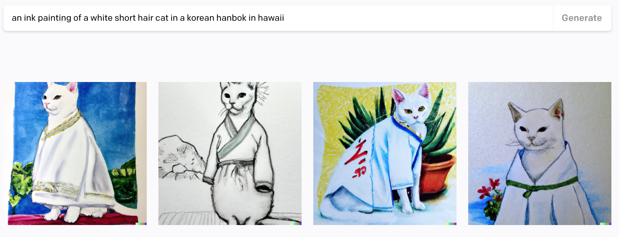 an-ink-painting-of-a-white-short-hair-cat-in-a-korean-hanbok-in-hawaii