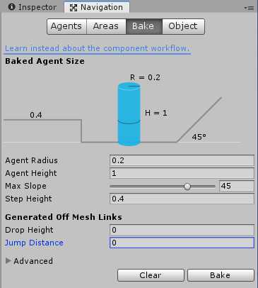 Navigation의 Bake 선택시 나타난 화면