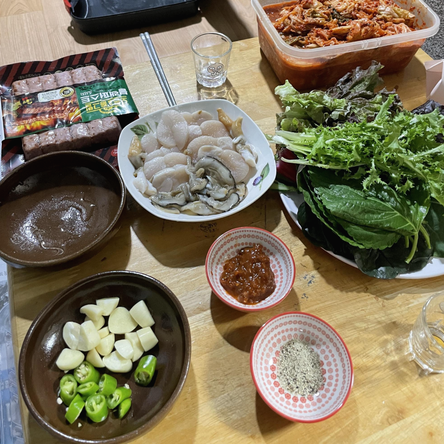  주말 저녁 먹거리 삼겹살과 관자구이