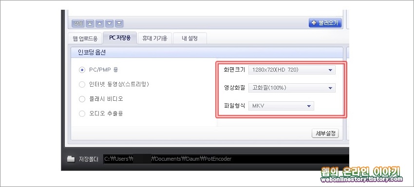 인코딩 옵션설정