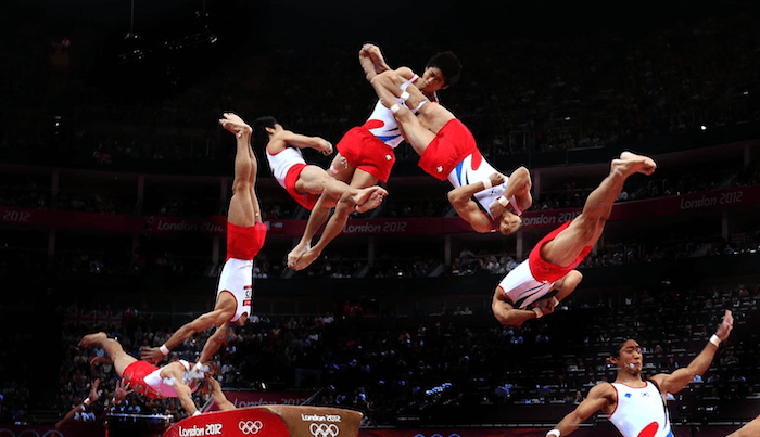 런던 올림픽에서 도마 위를 날아오르는 양학선 선수.