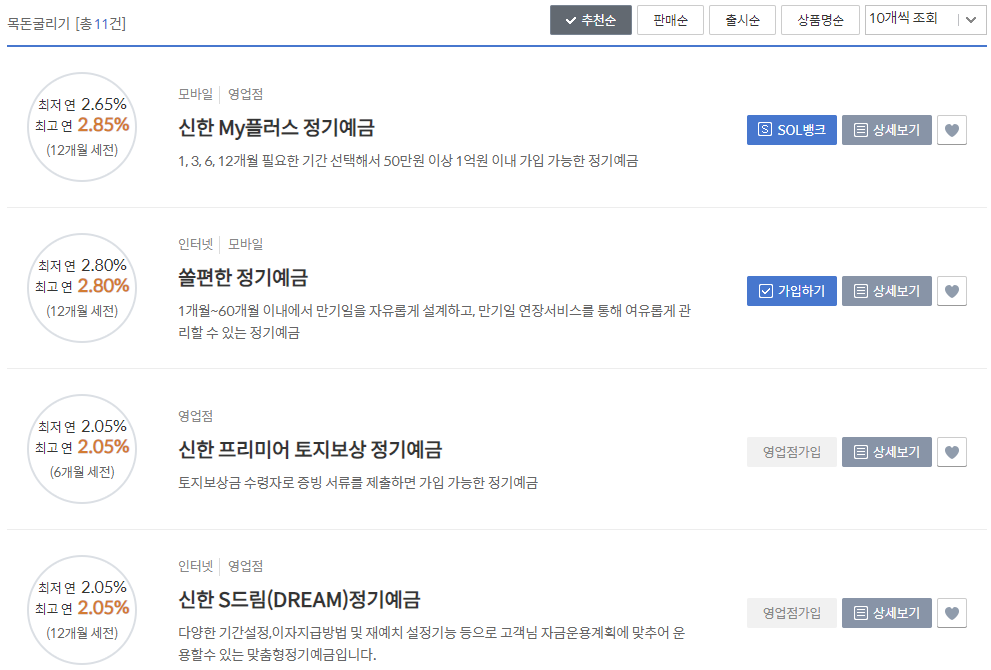 신한은행 예금금리