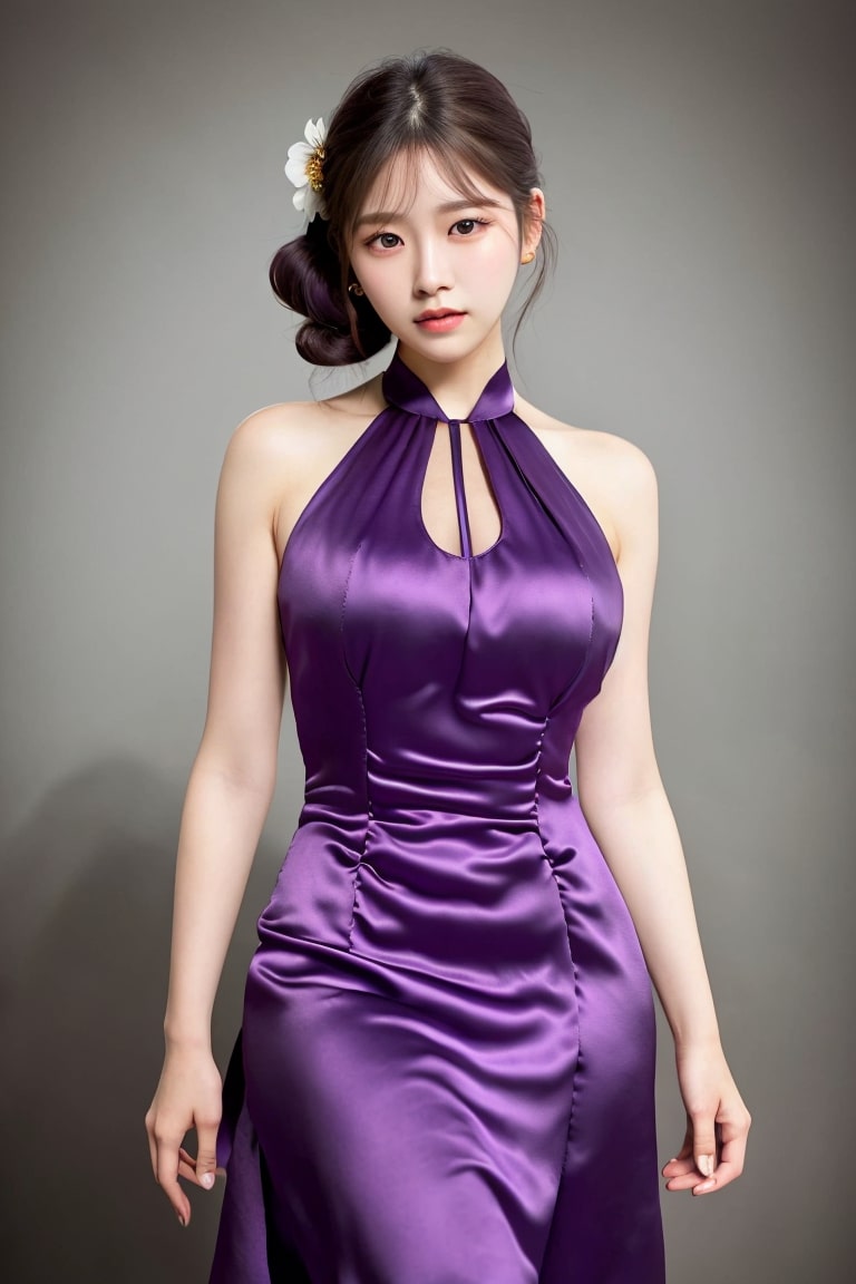  AI가 그린 보라색 원피스드레스 입은 여자 그림