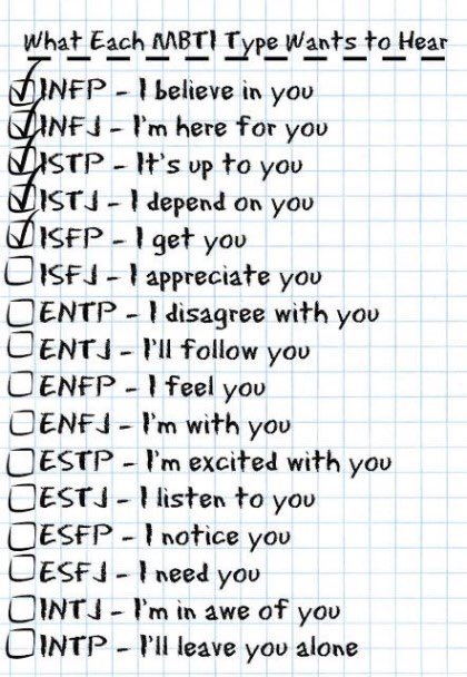 MBTI 유형별 듣고 싶어하는 말