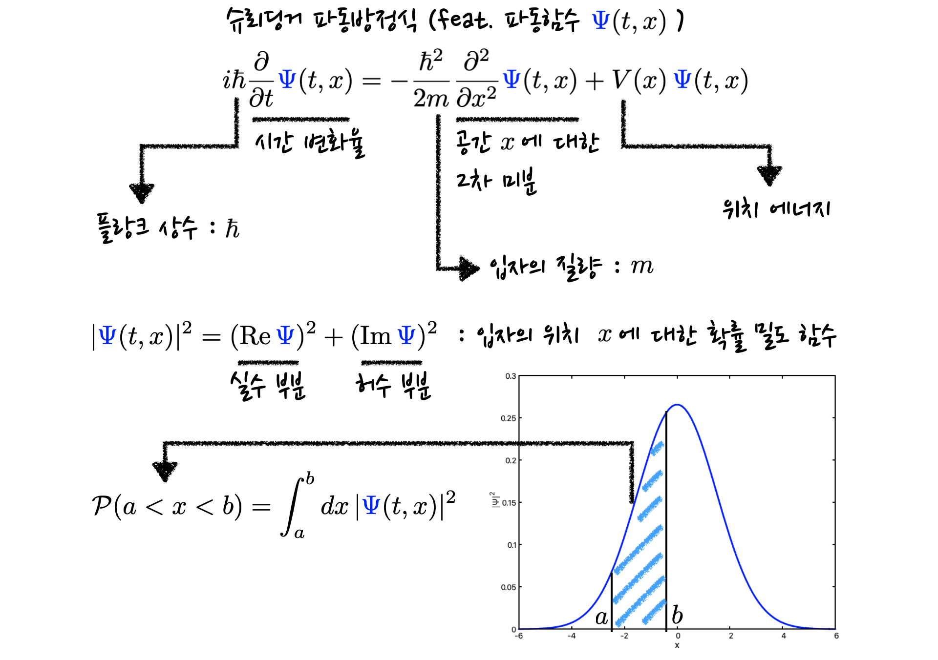 schematics of the time-dependent 1-dimensional Schrodinger wave equation