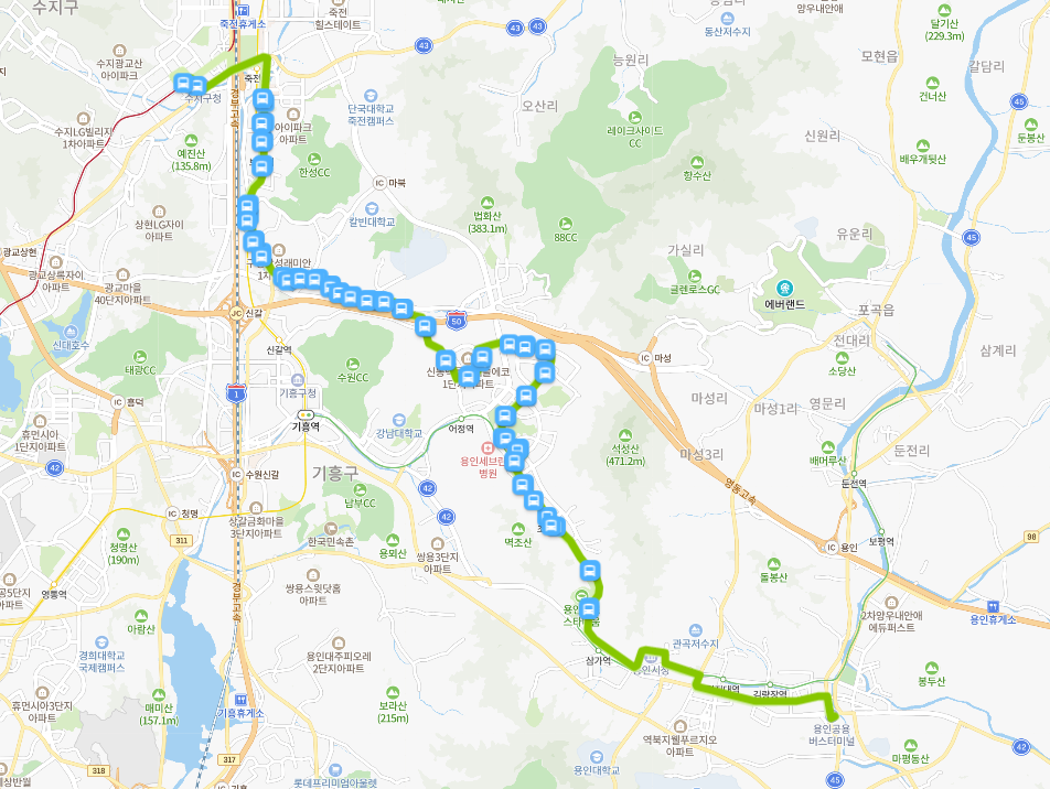  [시내]용인 68번 버스 노선 정보 : 용인버스터미널, 시청, 동백역, 구성, 보정역, 죽전역, 수지구청역