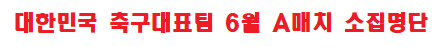  대한민국 축구대표팀 6월 A매치 소집명단(총 23명)