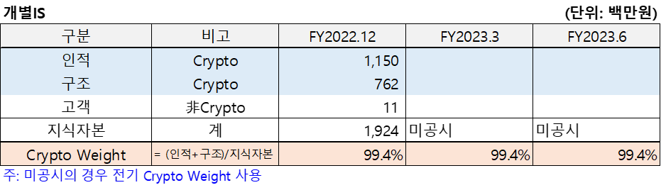 블로코(2023.3)의 개별IS를 정리한 표