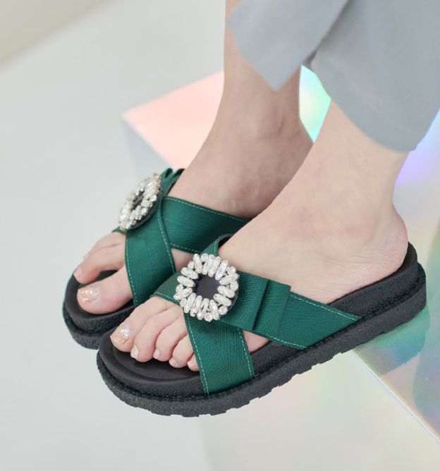  스퀘어 주얼리 엑스밴딩 3.5cm 슬리퍼