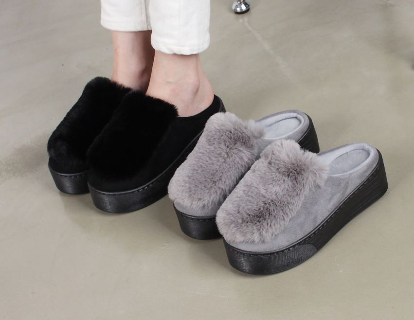  발등퍼 콤비 5.5cm 백오픈 퍼슬리퍼