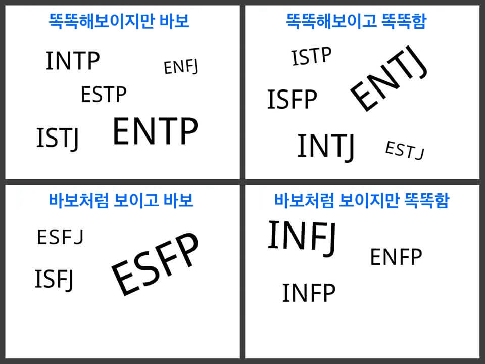  MBTI 성격 유형별 멍청함 vs 똑똑함