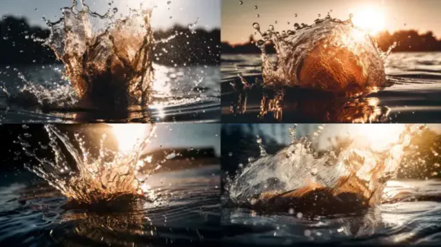 water splash&#44; with sparkling&#44; crisp radiant reflections&#44; sunlight gleaming&#44; Canon 35mm lens&#44; hyperrealistic photography&#44; style of unsplash --v 5 --ar 16:9