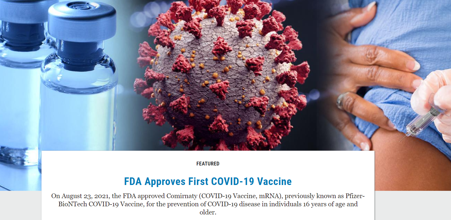 8월 23일 FDA에서 화이자 백신을 정식 승인했습니다.