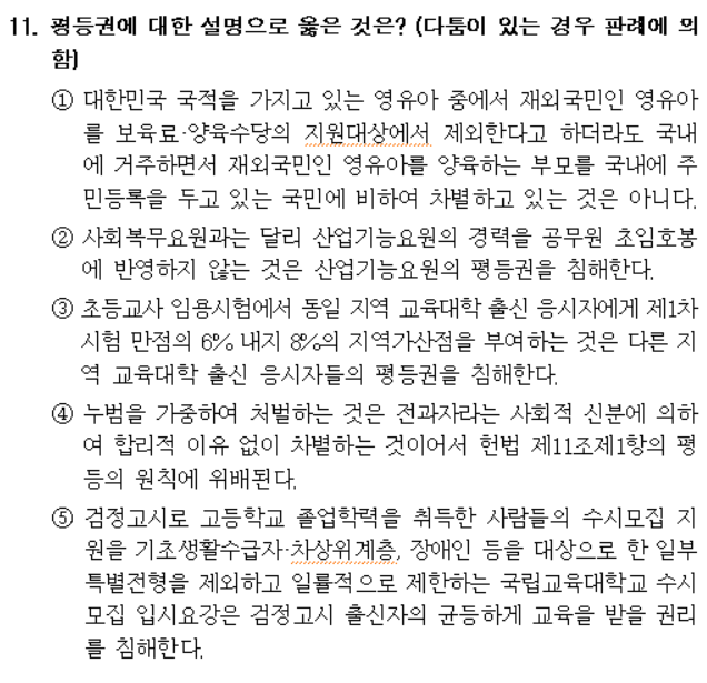  2021년 입법고시 헌법 해설 11번~15번
