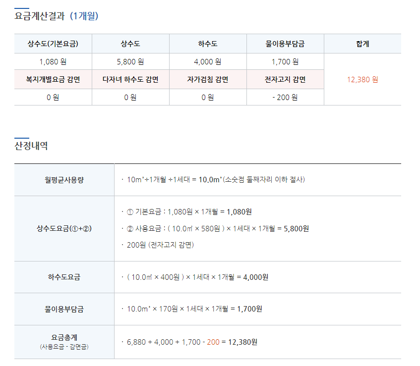 수도요금-계산결과