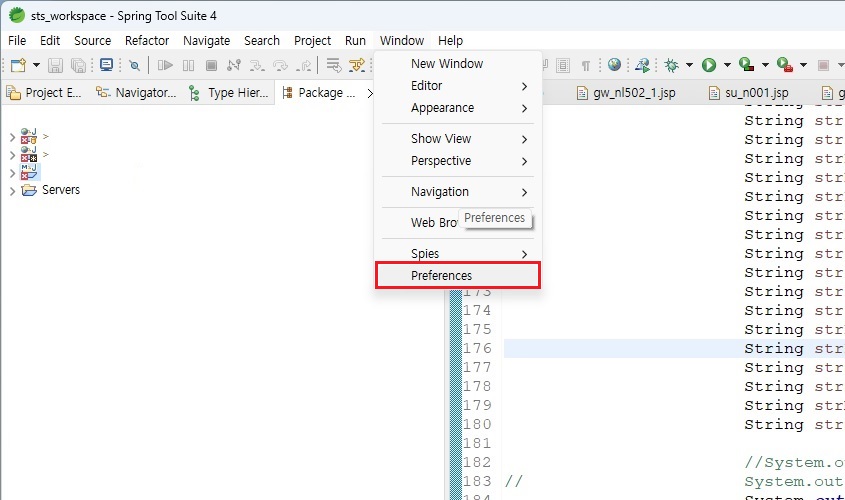 Window-Preferences-선택