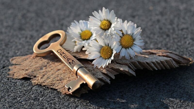 열쇠와 꽃이 있는 사진