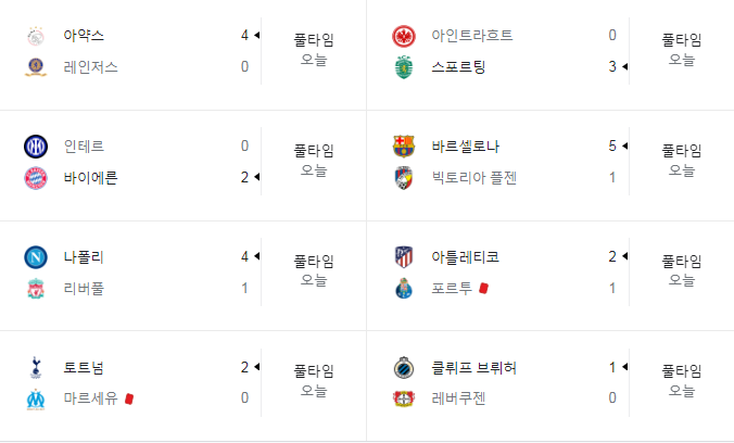  [22-23 챔피언스리그] 경기 결과 및 경기 일정(0908)