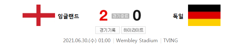  (유로 2020 16강전) 잉글랜드 (2) 대 독일 (0) 축구 경기 하이라이트