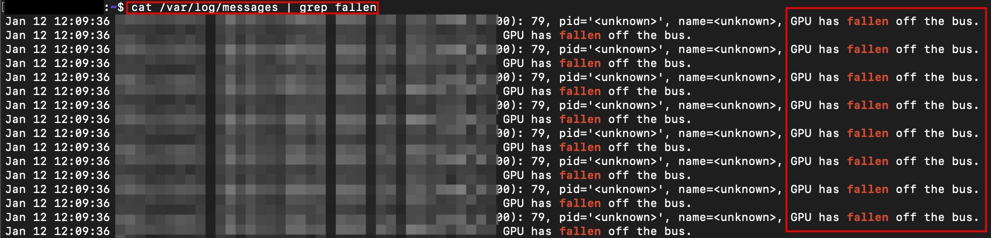 cat /var/log/messages GPU has fallen off the bus