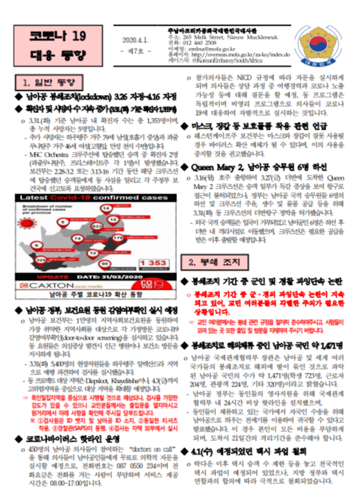  2020. 04.01 남아공 코로나 현황 제 7호