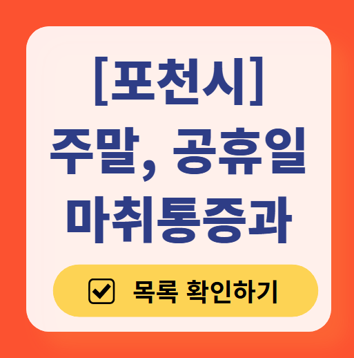 포천시 주말 문 여는 통증클리닉 병원 추천 목록 ❘ 토요일, 일요일, 공휴일 도수치료 통증주사 신경차단술 ❘ 마취통증의학과 정리