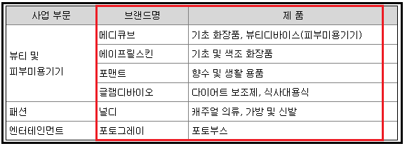 에이피알-메디큐브-에이프릴스킨-포맨트-글램디바이오-널디-포토그레이-6개-브랜드-사업