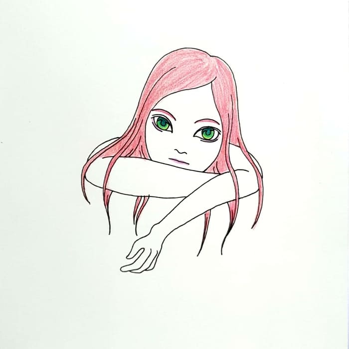  A Moony Face 일러스트 그림 드로잉 2020 지루한 표정의 소녀