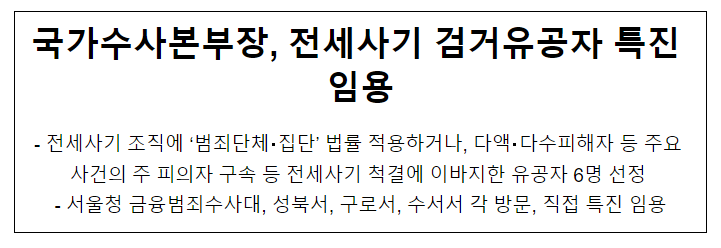  국가수사본부장, 전세사기 검거유공자 특진 임용