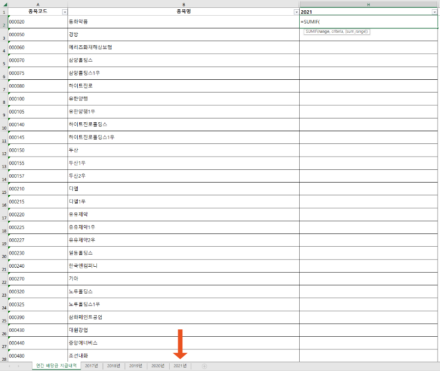 sumif함수 활용 2