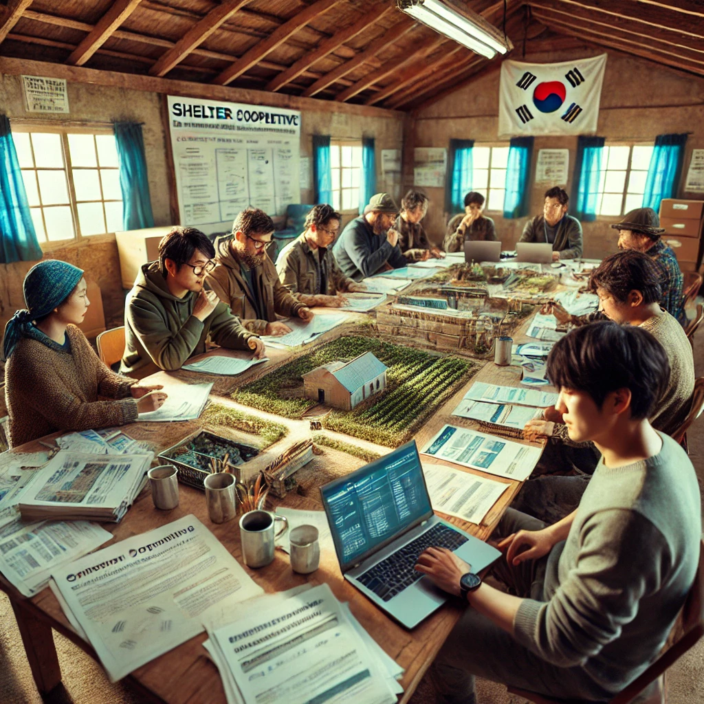 쉼터 공동 운영을 위한 지역 협동조합 회의 장면