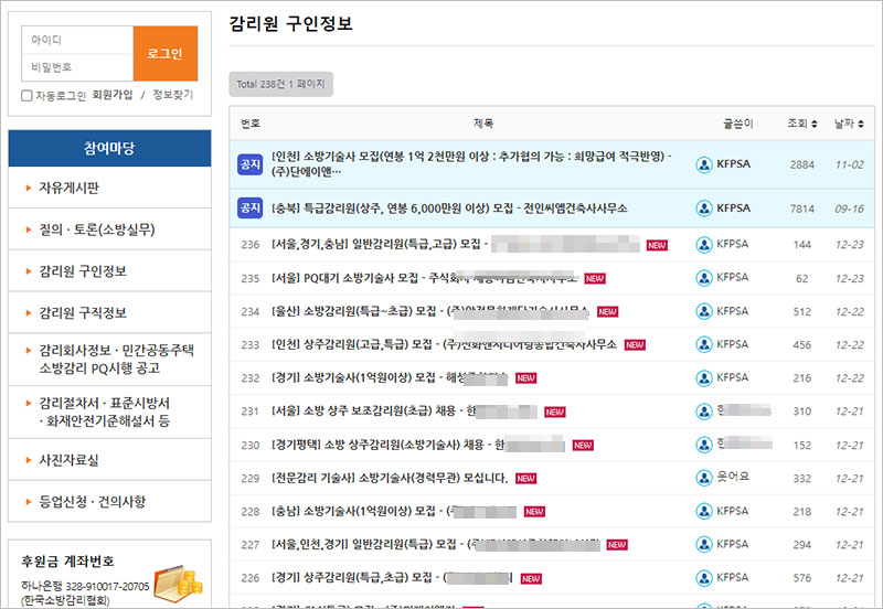 소방감리협회 감리원 구인정보