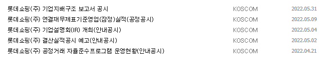 롯데쇼핑 공시 목록