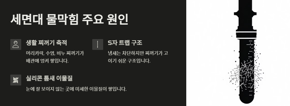 세면대 물막힘 주요 원인